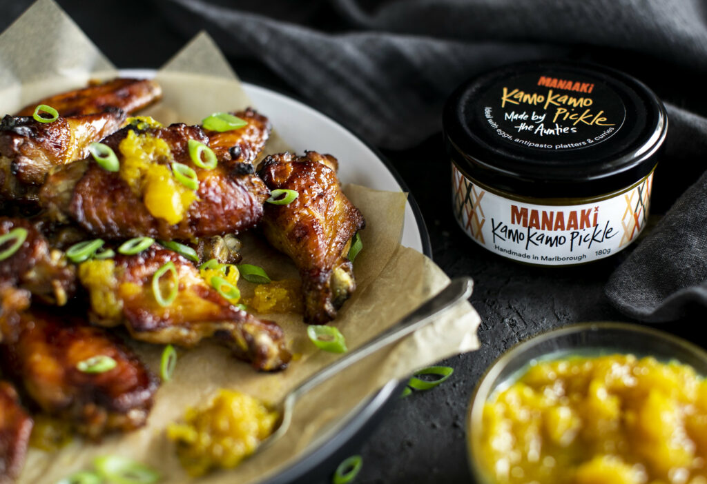 Baked Ginger Chicken Wings with Kamokamo Pickle
