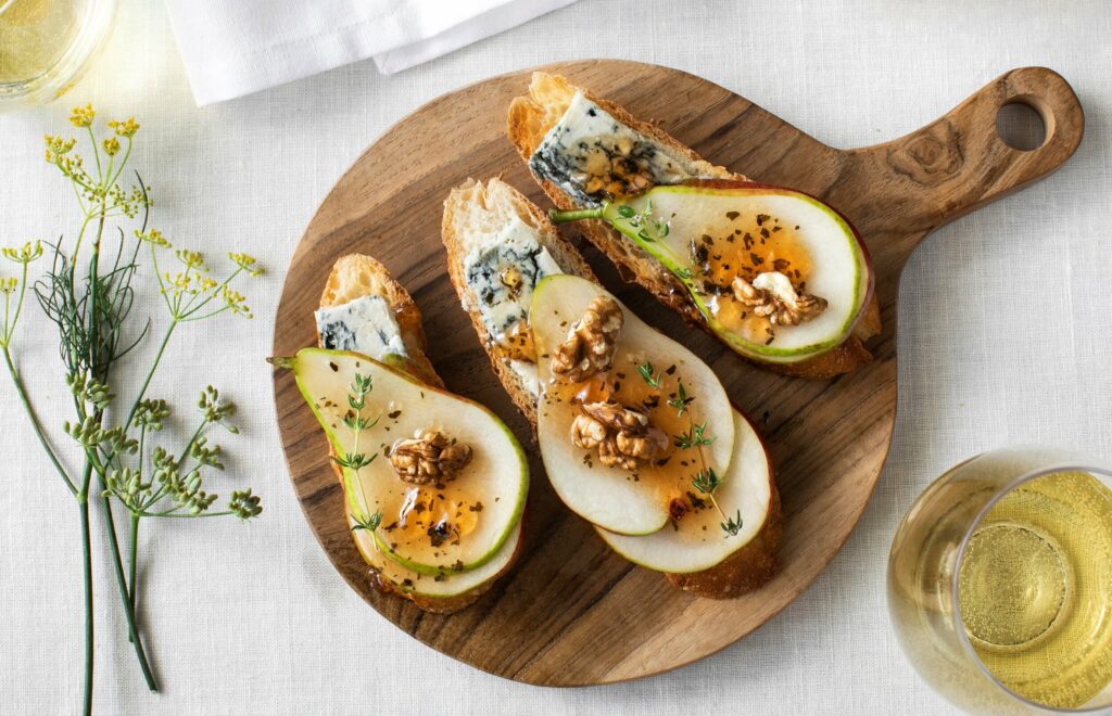 Blue Cheese and Pear Crostini