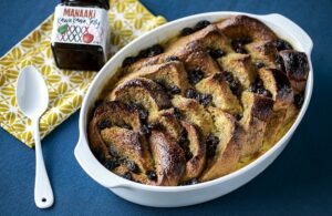 Bread and Butter Pudding with Kawakawa Jelly