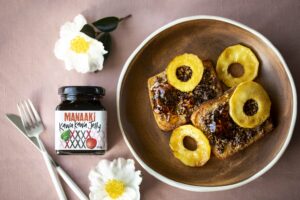 Baked French Toast with Hazelnut Crumb and Kawakawa Jelly