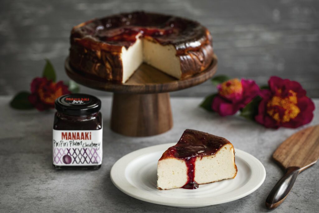 Baked Ricotta Cheesecake with Piripiri Plum Chutney